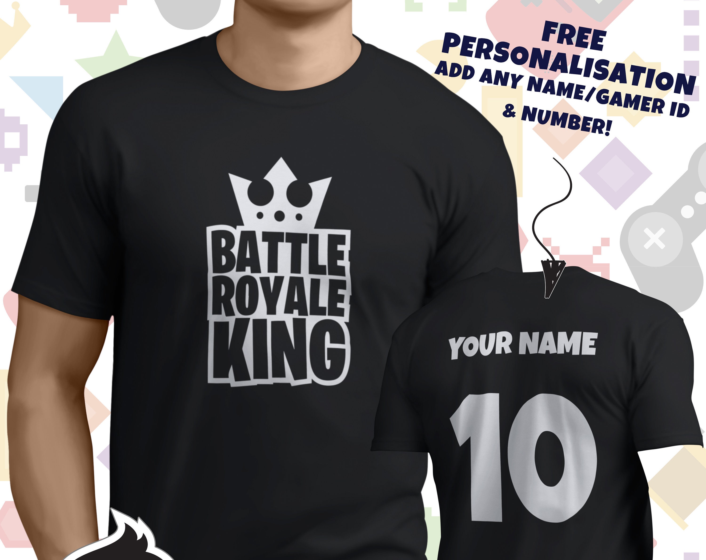 Fortnite T Shirt Etsy - personalised gaming t shirt battle royale king add your gaming tag name for free